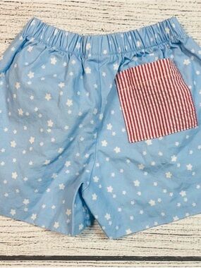 Children's Light Blue Star-Print Shorts with Red Patch Pocket